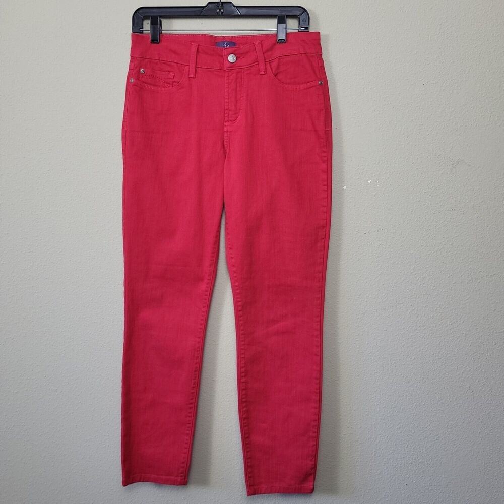 ND YJ Womens Pink Medium Wash Pockets Lift Tuck Ankle Denim Skinny Jeans‎ Size 4